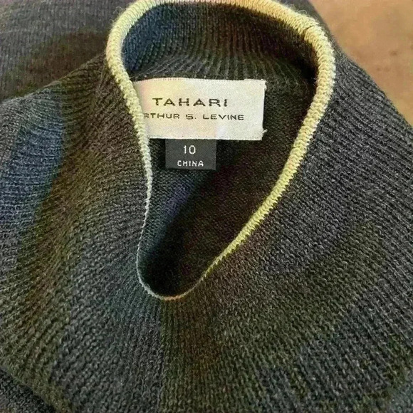 Vintage Tahari Women’s Sweater Mock Turtleneck Grey Green Argyle 90s Preppy Fall - Picture 7 of 9